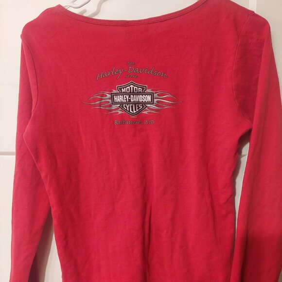 Harley-Davidson Vintage Red Long Sleeve Graphic Rhinestone - Picture 2 of 4